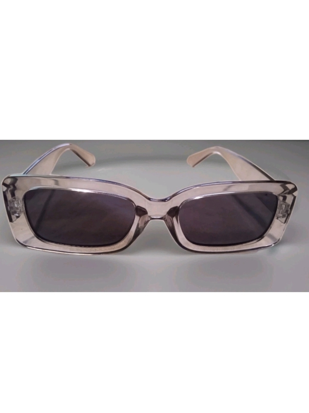 Retro Rectangular Sunglasses Men Women Transparent Gray Frame Dark Tint Vintage